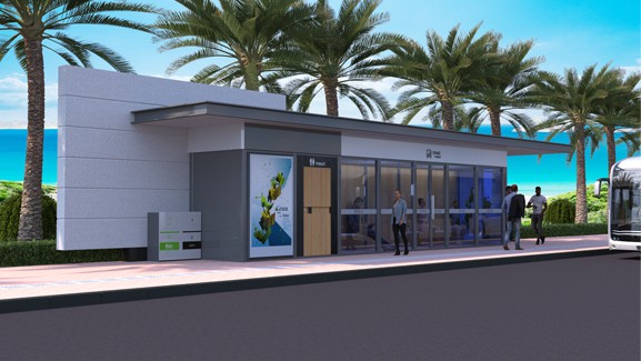 封闭式公交车站候车亭广告LED显示屏亭公交车站带垃圾桶